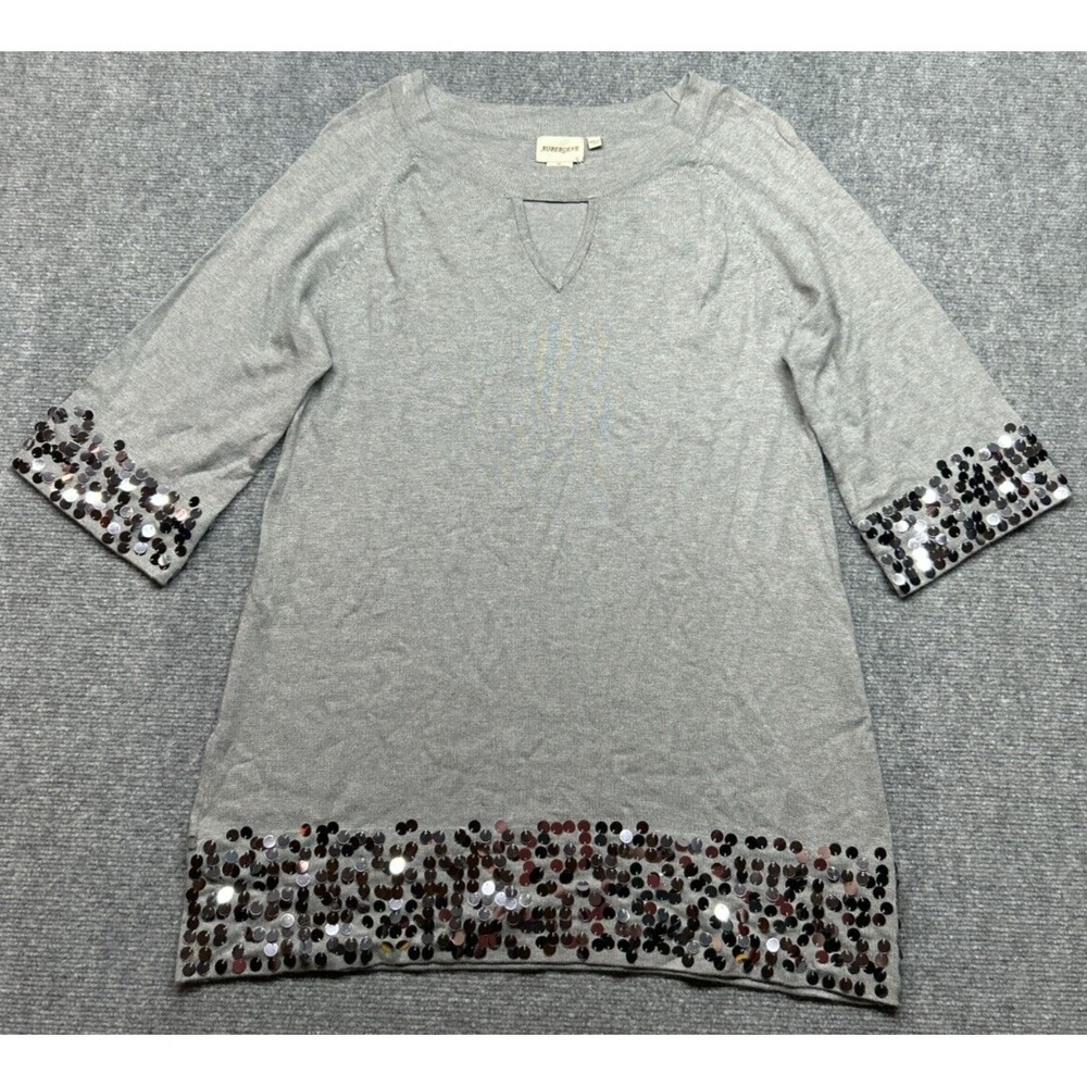 Aubergene Sweater Womens XL Gray Beaded Knit Boat Neck 3/4 Sleeve Pullover New